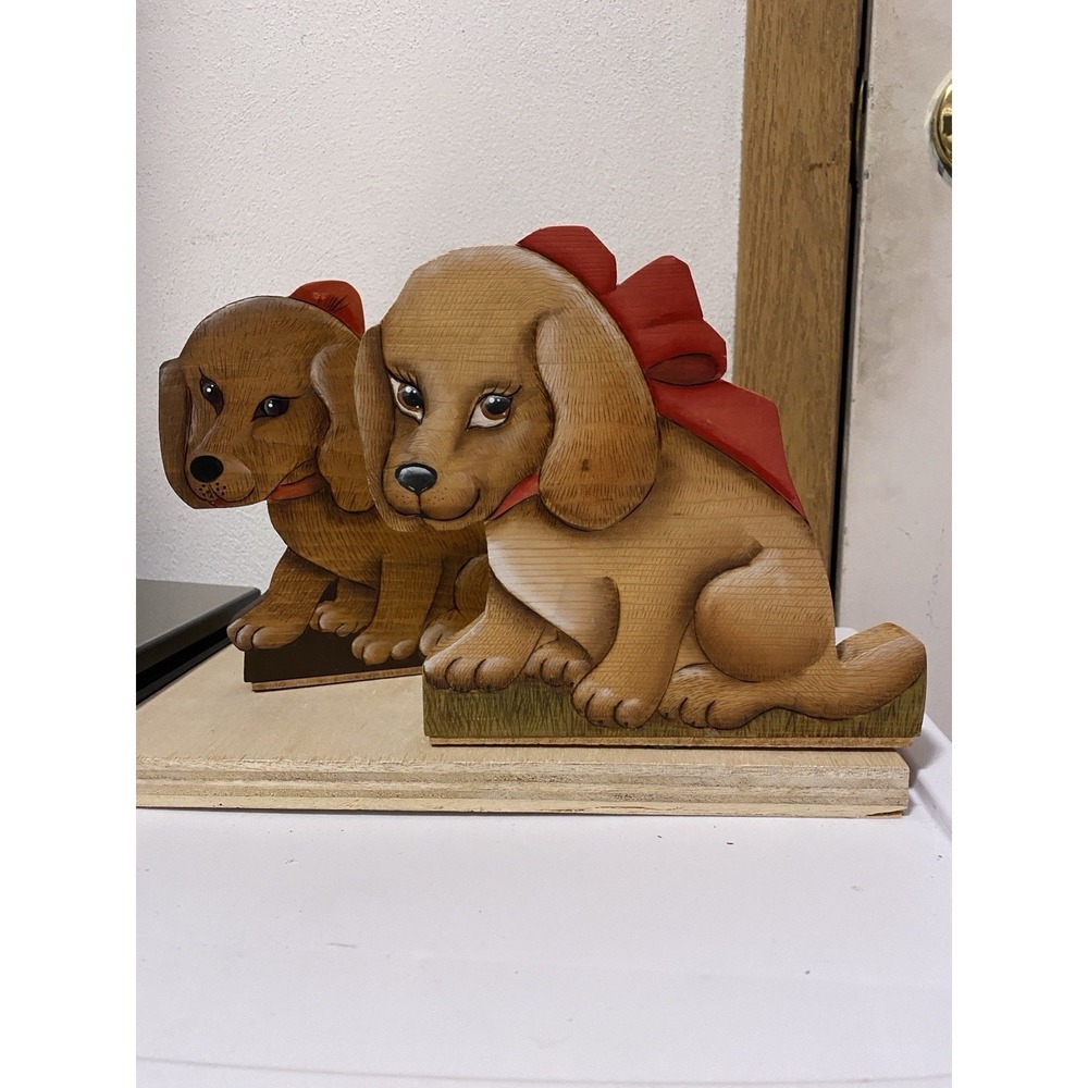 Vintage Wooden Dog Bookends